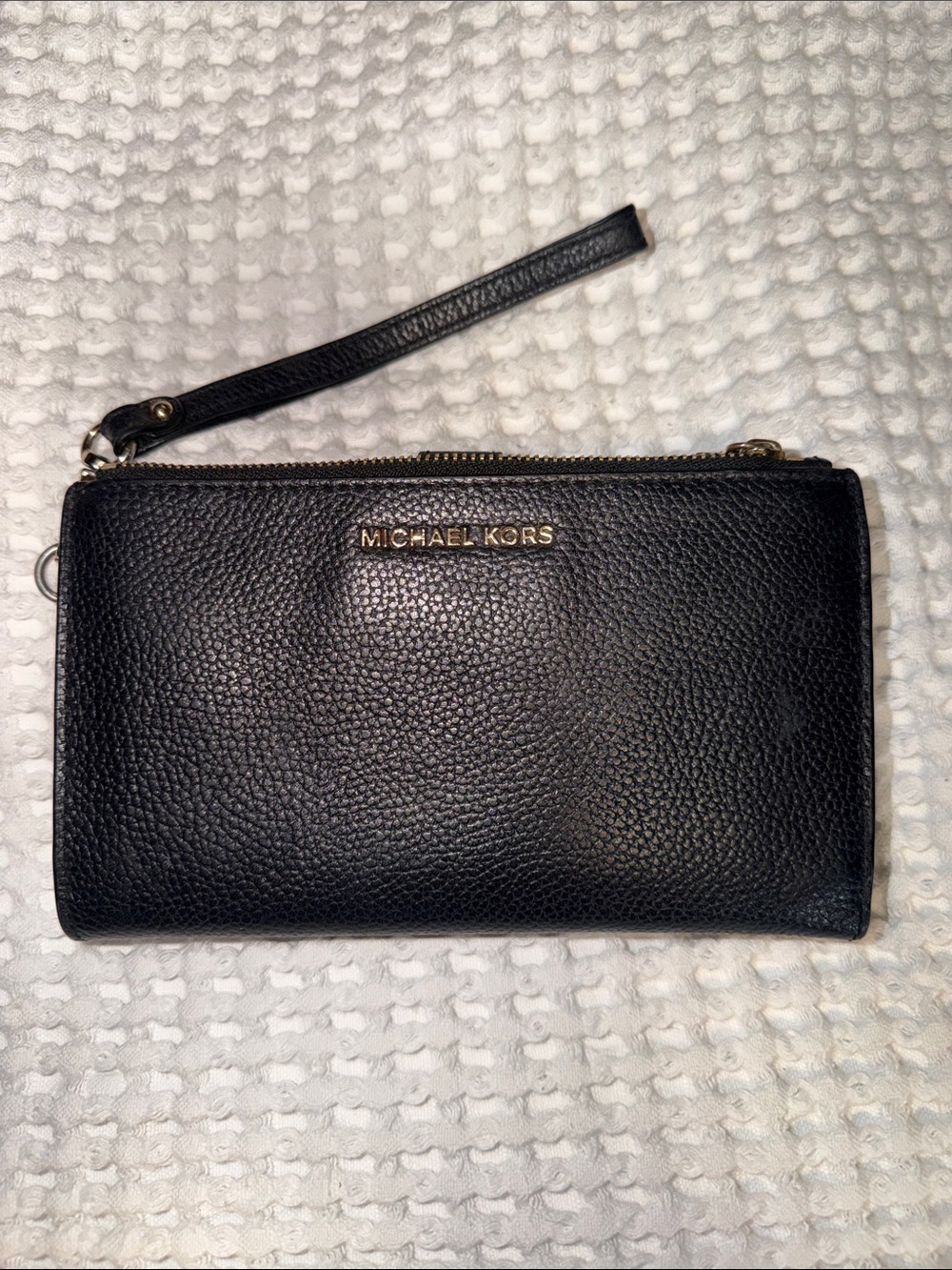 Michael Kors Adele Black Pebbled Leather Wristlet